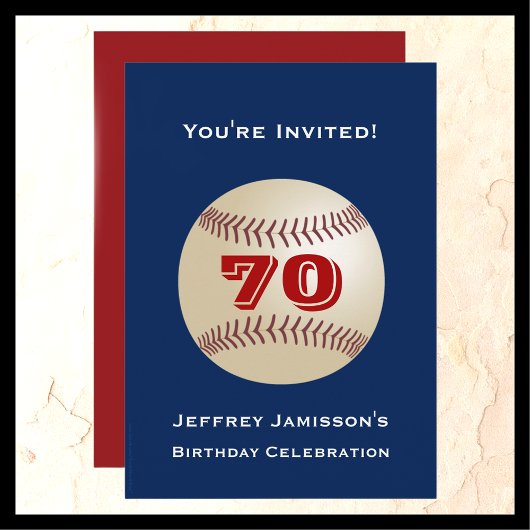 Invitation 70e fête d'anniversaire, Baseball, Rouge et Bleu, 