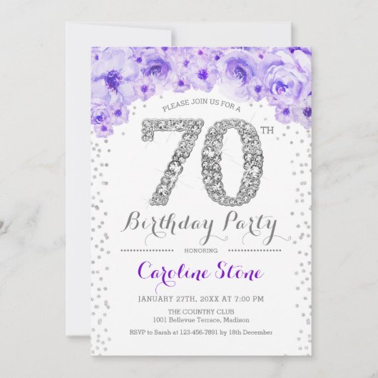 Invitation 70e fête d'anniversaire - Blanc Silver violet (Devant)