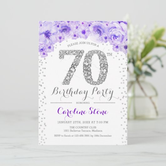 Invitation 70e fête d'anniversaire - Blanc Silver violet (Debout devant)