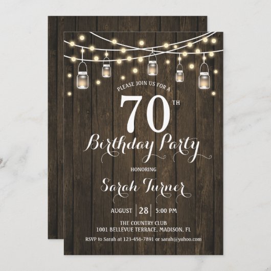 Invitation 70e fête d'anniversaire - Bois rustique (Devant / Derrière)