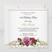 Invitation 70e fête d'anniversaire des femmes rose roses or b (Dos)