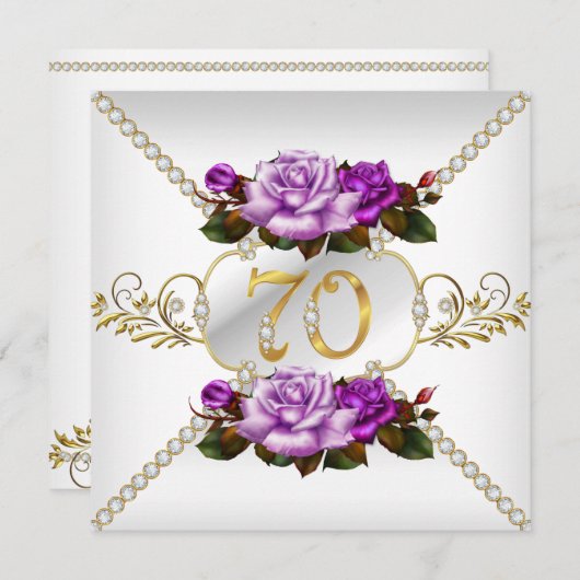 Invitation 70e fête d'anniversaire des femmes Rose violet Or (Devant / Derrière)