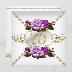 Invitation 70e fête d'anniversaire des femmes Rose violet Or 