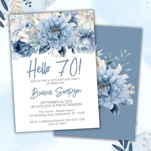 Invitation 70e fête d'anniversaire Dusty Blue Floral