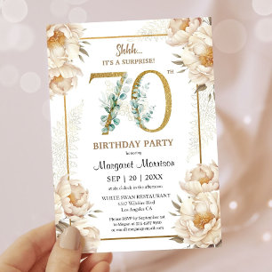 Invitation 70e fête d'anniversaire Elegant White Peony Floral