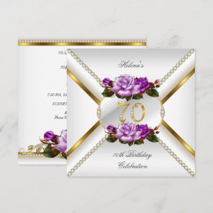 Invitation 70e fête d'anniversaire féminine Rose Lilac en or 