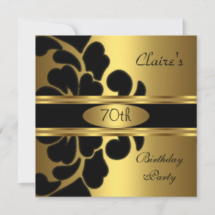 Invitation 70e fête d'anniversaire Gold Black Floral Invitati