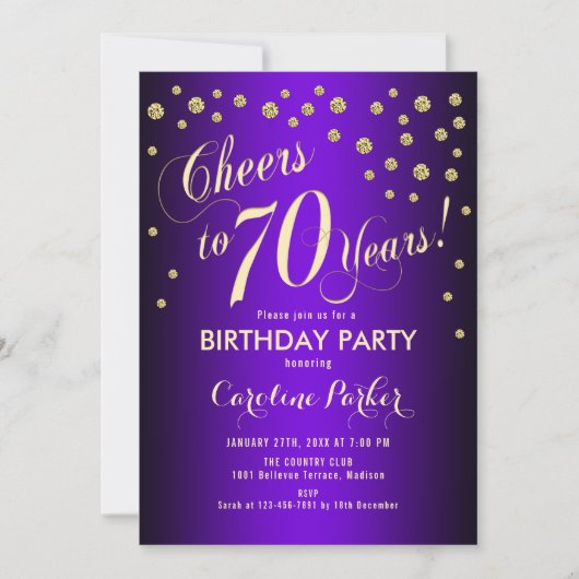 Invitation 70e fête d'anniversaire - Gold Purple (Devant)