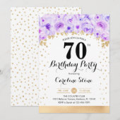 Invitation 70e fête d'anniversaire - Gold Purple Flowers (Devant / Derrière)