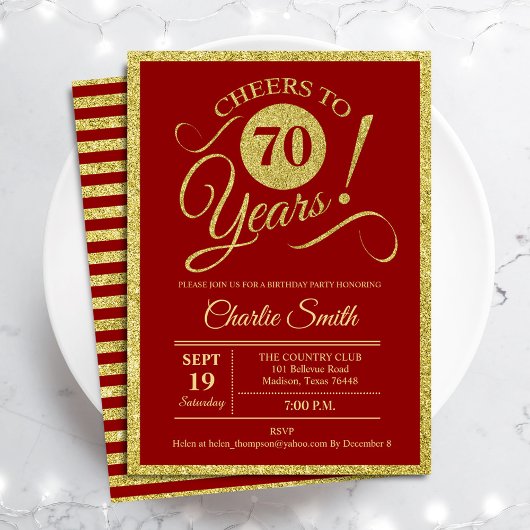 Invitation 70e fête d'anniversaire - Gold Red ANY AGE