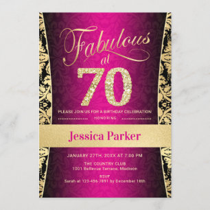 Invitation 70e fête d'anniversaire - Gold Rose Black