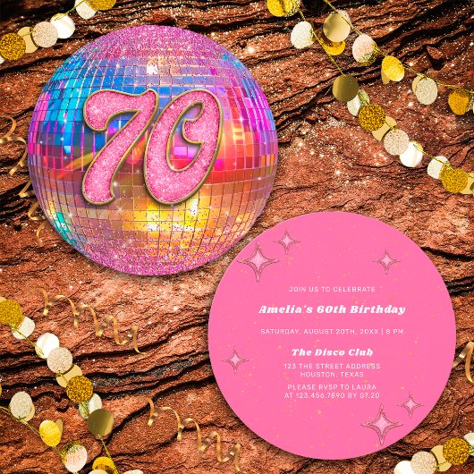 Invitation 70e fête d'anniversaire Gold rose Parties scintill