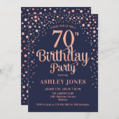 Invitation 70e fête d'anniversaire - Marine & Rose Gold (Devant / Derrière)