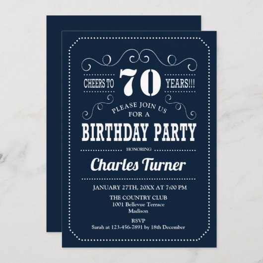 Invitation 70e fête d'anniversaire - Marine White (Devant / Derrière)