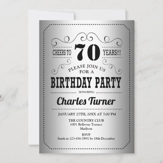 Invitation 70e fête d'anniversaire - Noir d'argent (Devant)