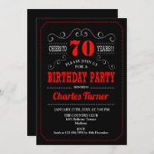 Invitation 70e fête d'anniversaire - Noir Rouge Blanc (Devant / Derrière)