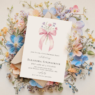Invitation 70e fête d'anniversaire Pink Coquette Bow Fleur sa