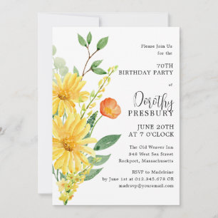 Invitation 70e fête d'anniversaire Printemps Jaune Floral