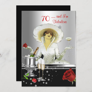 Invitation 70e fête d'anniversaire Retro Diva Art déco Argent