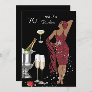 Invitation 70e fête d'anniversaire Retro Diva Art Déco Rouge 