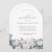 Invitation 70e fête d'anniversaire Rose blanche bleu floral (Devant / Derrière)