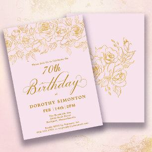 Invitation 70e fête d'anniversaire Rose d'or Floral Blush ros