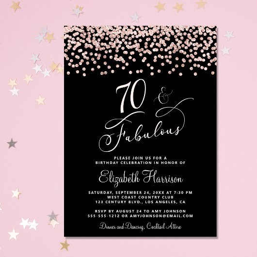 Invitation 70e fête d'anniversaire Rose Parties scintillant d