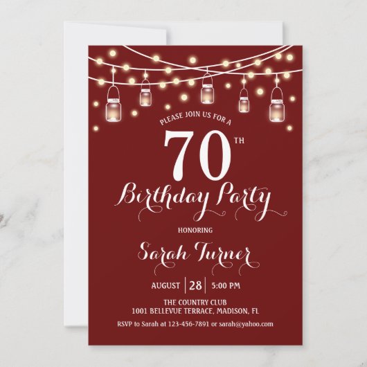 Invitation 70e fête d'anniversaire - Rouge foncé (Devant)