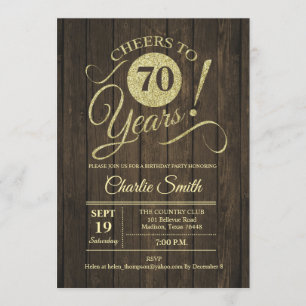 Invitation 70e fête d'anniversaire - Rustic Wood Gold