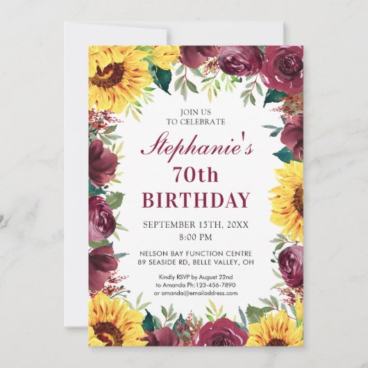 Invitation 70e fête d'anniversaire Sunflower Bourgogne fronti (Devant)