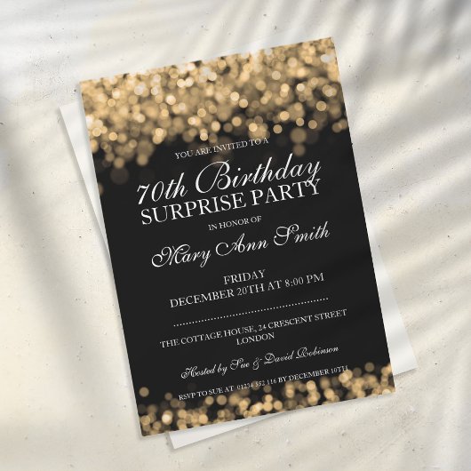 Invitation 70e Fête d'anniversaire surprise Gold Lights
