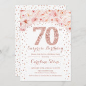 Invitation 70e fête d'anniversaire surprise - Rose blanche or (Devant / Derrière)