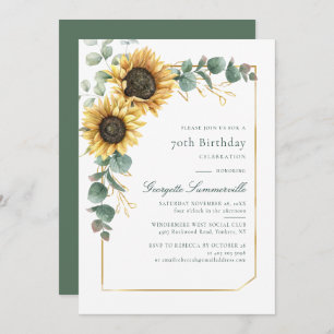 Invitation 70e fête d'anniversaire tournesol Eucalyptus Botan