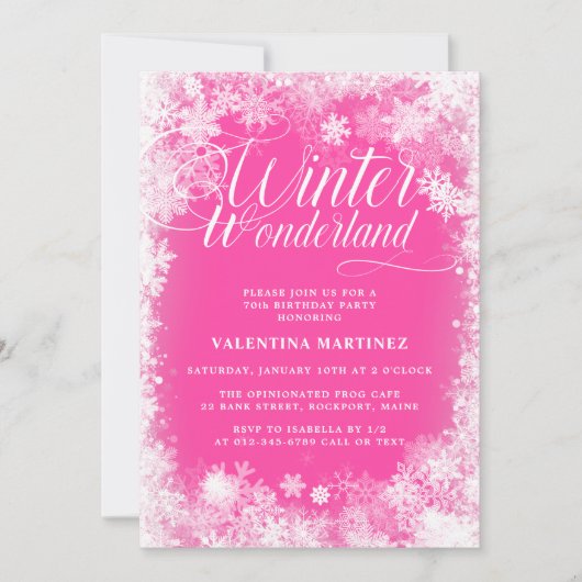 Invitation 70e fête d'anniversaire Winter Wonderland Rose (Devant)