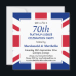 Invitation 70e fête du Platine UNION JACK<br><div class="desc">Élégant patriotique personnalisable 70ème Platinum Celebration Union Jack invitation montrant l'UNION JACK du Royaume-Uni sur le devant et l'arrière - plan BLUE simple sur le dos. Tout le texte est PERSONNALISABLE, donc vous pouvez ajouter vos propres détails, par ex. Platinum Jubilee Street Party, Anniversaire du Mariage, Anniversaire de la jalon,...</div>