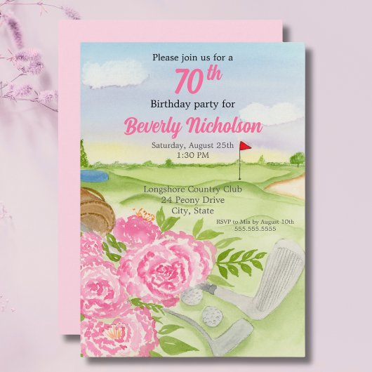 Invitation 70e Golf Anniversaire Fête Peonies Sur Golf
