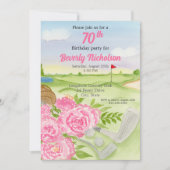 Invitation 70e Golf Anniversaire Fête Peonies Sur Golf (Devant)