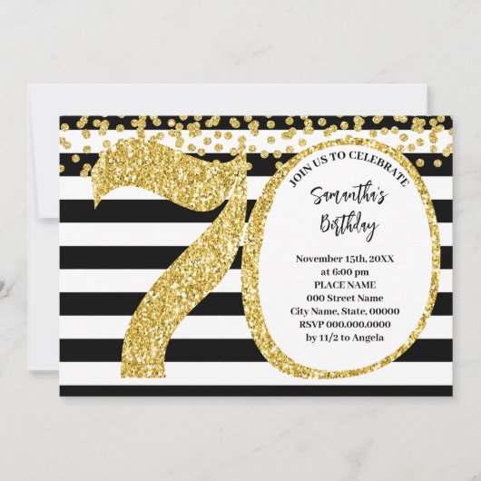 Invitation 70e Parties scintillant Black White and Gold moder (Devant)