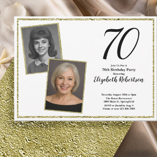 Invitation 70e photo personnalisée Blanc et Or