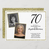 Invitation 70e photo personnalisée Blanc et Or (Devant / Derrière)
