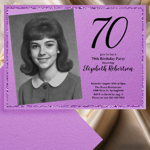 Invitation 70e photo personnalisée violet et noir