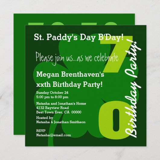 Invitation 70e ST PATRICK Shamrock de fête d'anniversaire A03 (Devant / Derrière)