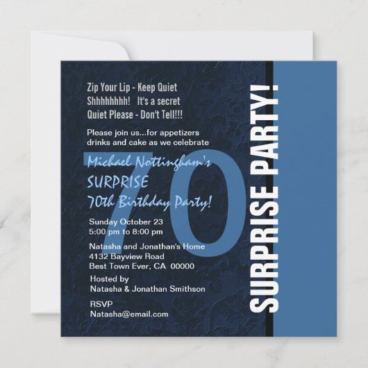 Invitation 70e SURPRISE Anniversaire Moderne Midnight Blue W1 (Devant)