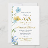 Invitation 70ème Floral Gold Elegant Photo Anniversaire (Devant)