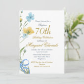 Invitation 70ème Floral Gold Elegant Photo Anniversaire (Debout devant)