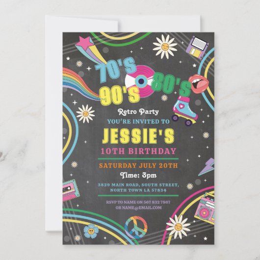 Invitation 70s 80s 90s Anniversaire Vintage Disco Party (Devant)