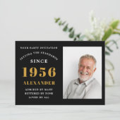Invitation 70th Birthday 1956 Black Gold Personalized Photo (Debout devant)