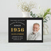 Invitation 70th Birthday 1956 Black Gold Personalized Photo