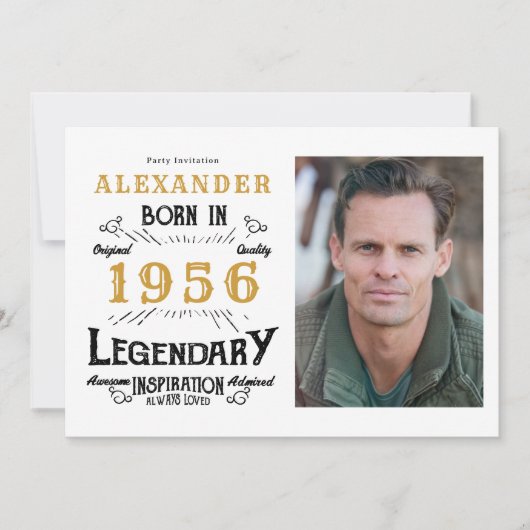 Invitation 70th Birthday 1956 Legend White & Gold Photo (Devant)