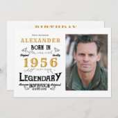 Invitation 70th Birthday 1956 Legend White & Gold Photo (Devant / Derrière)